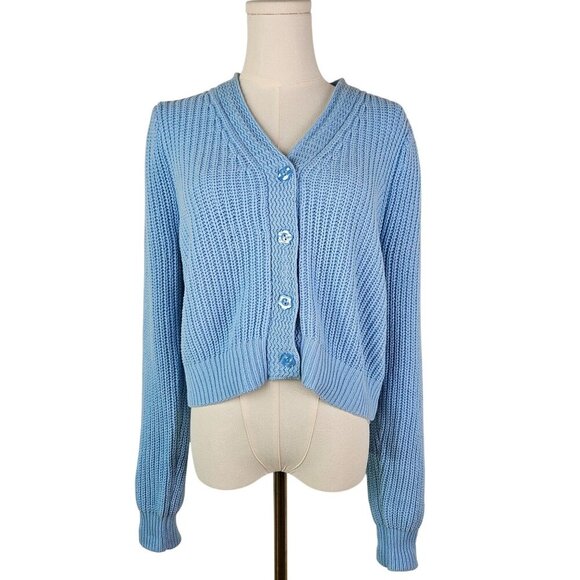 Moon & Madison Light Blue Button-Up Knit Cropped Cardigan Sweater Large - Picture 2 of 10
